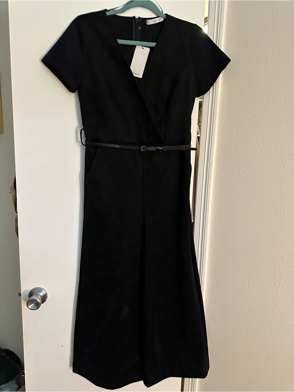 Mango Black velvet wide leg jumpsuit